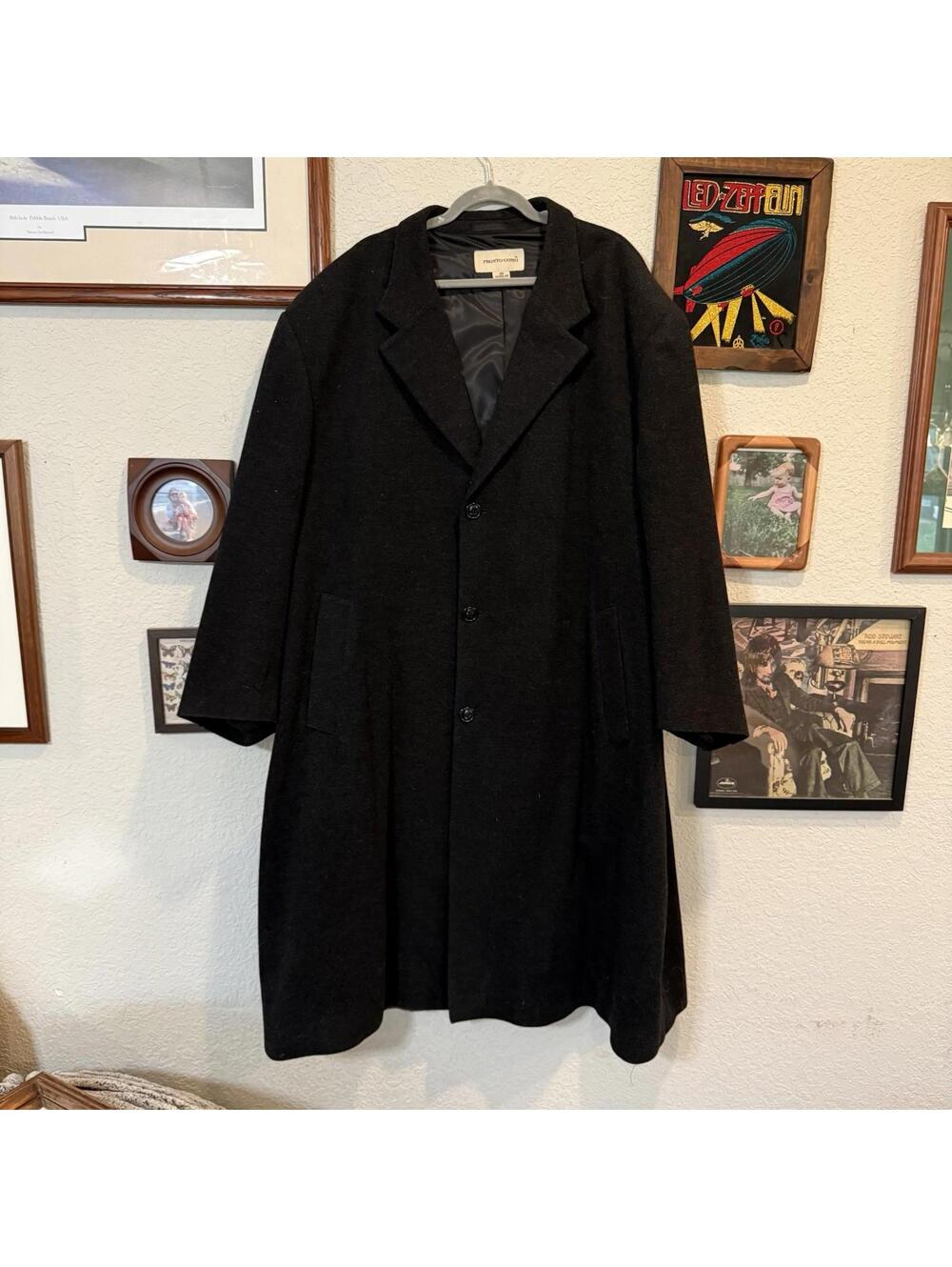Pronto Uomo Mens Overcoat Wool 42 Black Cashmere Lining